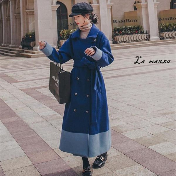 

winter patchwork 2021 women coat vintage fashion thick cashmere long coat, Black