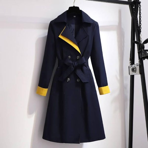 

fashion windbreaker women's mid-length 2021 new atmospheric british style thin spring autumn long trench coat g653, Tan;black