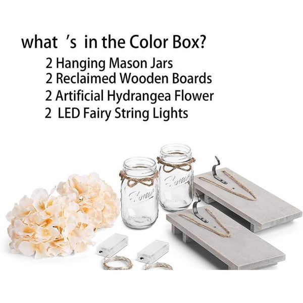 

2pcs rustic grey mason jar sconces with led strip lights 6-hour timer decorative hanging wall decor hydrangea home kitch sqcvpi