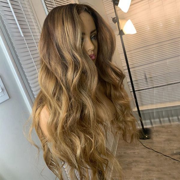 

highlight honey blonde human hair silk base lace front wigs loose wave 180 density brazilian virgin hair silk full lace wig, Black;brown