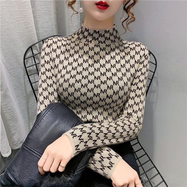 

2021 letter jumper semi-turtleneck for woman in autumn winter 6hnf, White;black