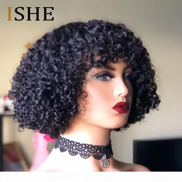 

kinky curly wig with bangs 13x6 lace front human hair wigs for women black pre plucked lace wig remy hair 150 density ishe