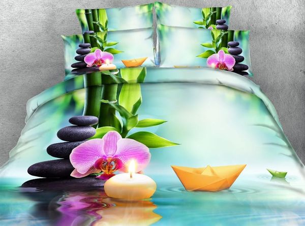 

3 pieces waterside scenery bed cover set hd digital 3d flowers paper boat butterfly duvet covers bedding sets single king linen
