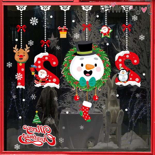 

2021 merry christmas santa claus deer xmas tree snowflake wall window stickers ornaments navidad new year decoration