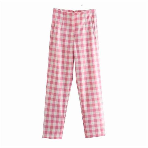 

Women Fashion Vintage Plaid Print Casual Straight Pants Retro Female Zipper Pocket Pantalones Long Trousers Streetwear, Black;white