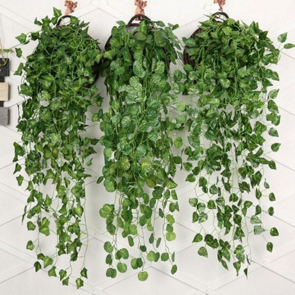 

decorative flowers & wreaths 1pcs artificial fake hanging vine plant leaves garland home garden wall decoration green1