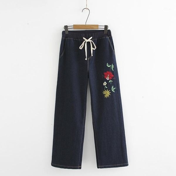 

plus size xl -4xl women jeans flowers borumen denim long broek right broek1, Blue