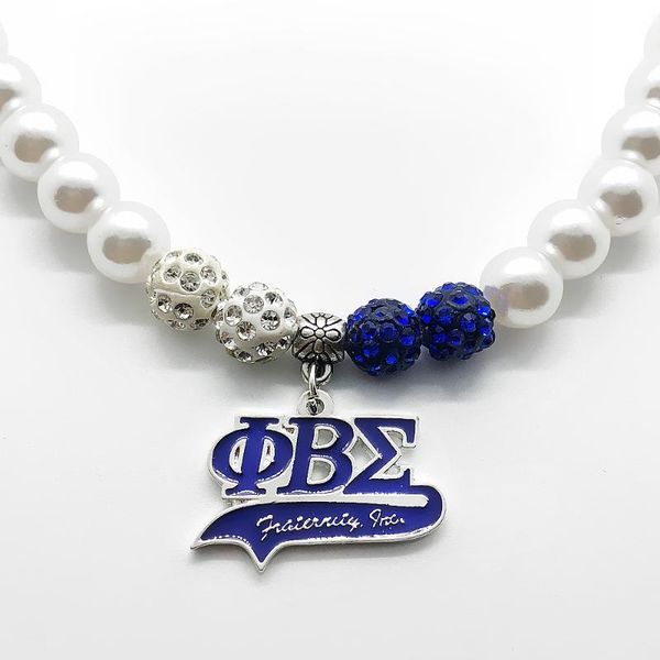 

popular greek letter society phi beta sigma fraternity label simulation pearl jewelry necklace, Silver