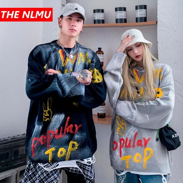 

harajuku knitted sweaters men hip hop print pullover sweater streetwear male female fashion winter 2020 knitwear oversized wq199, White;black