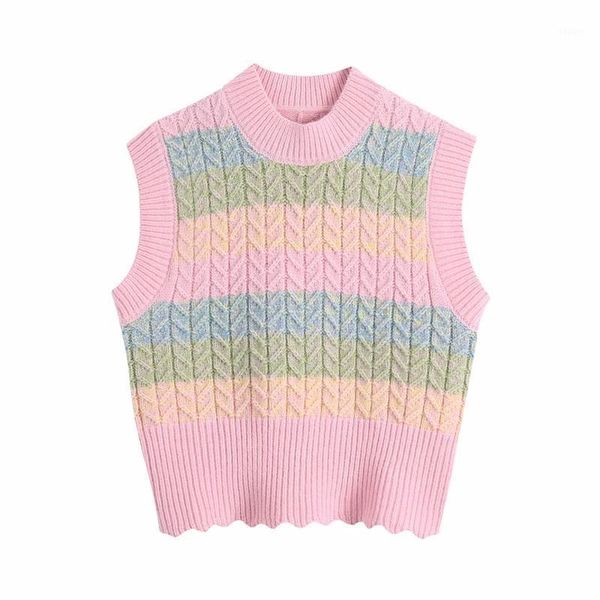 

2021 new women striped knitting short sweater female sleeveless pullover casual lady loose crop sw10991, White;black