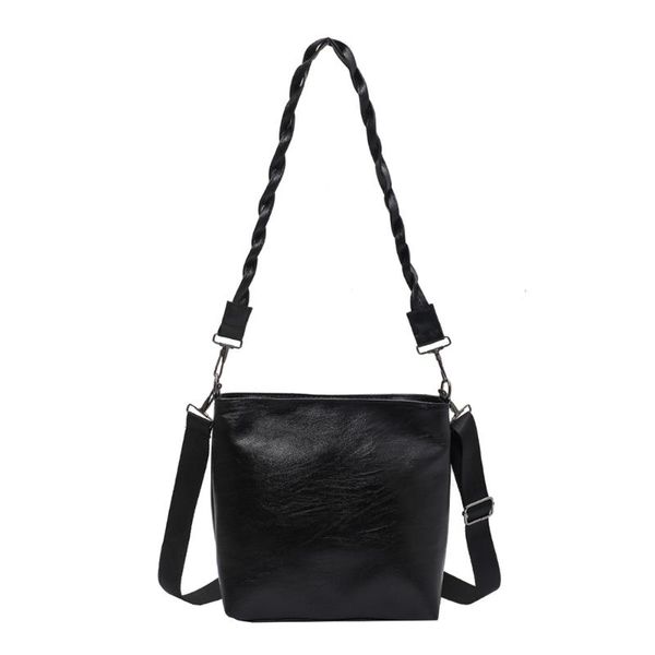 

shoulder bags pu leather crossbody simpleÂ solid color summer lady braided strap bucket female simple totes for women 2021 trend