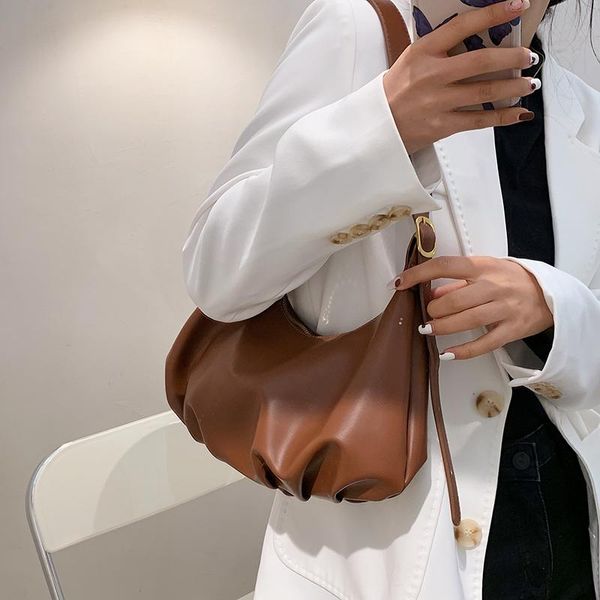

vintage fashion female tote 2021 dumplings quality pu leather women's designer handbag high capacity shoulder messenger bag