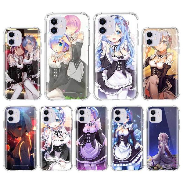 

case for iphone 12 mini 11 pro max x xs xr 7 8 6 6s plus se 2020 airbag anti fall cover mobile caso anime rem re zero