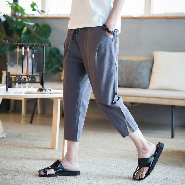 

9roqg лето capris лето shorts men свободного хлопок 7 брюк мужского случайного хлопок белье брюки белье корейских моды rqbjx, Blue