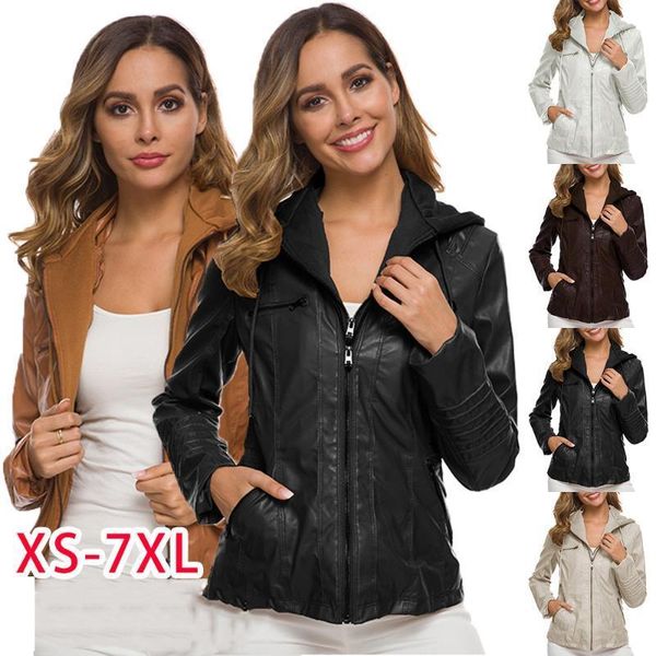 

autumn leather jacket ladies slim patchwork large size 7xl leather coat women punk motorcycle motorcycle jacket casaco feminino1, Black