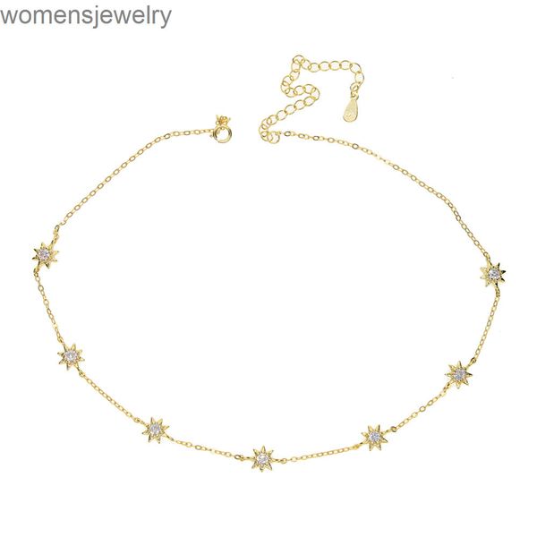 

100% 925 sterling silver single cz sun charm 32+8cm choker bridal wedding gift lovely summer jewelry necklace choker aa220304