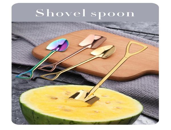 

2pcs set creative shovel small spoon fork taro spoon coffee mixing spoon stainless steel long handle fork home decoration h bbygbd