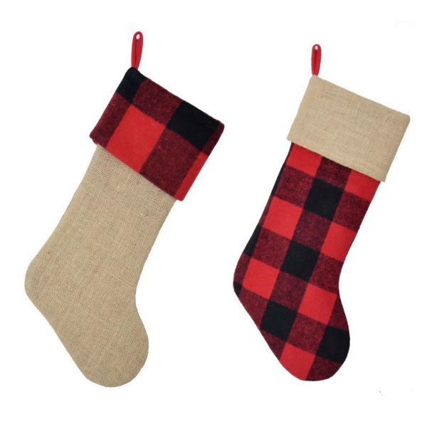 

christmas decorations burlap jutte stocking check plaid stockings tree decoration1