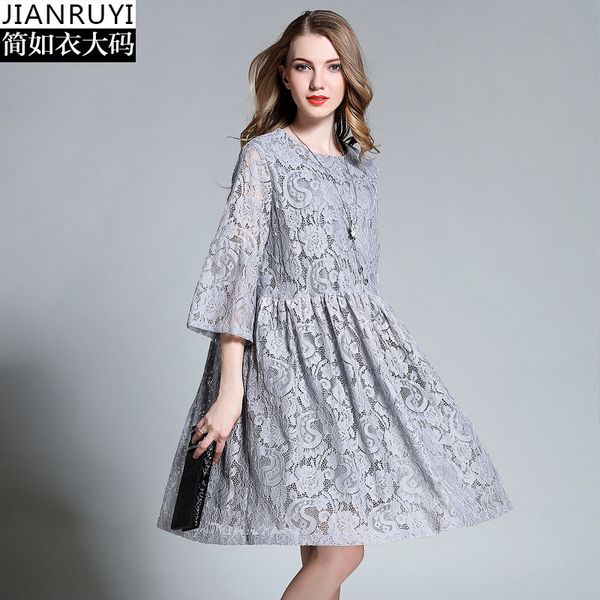 

fat mm 2020 autumn new large women's dress western style age reducing loose medium sleeve lace dress women's 6209