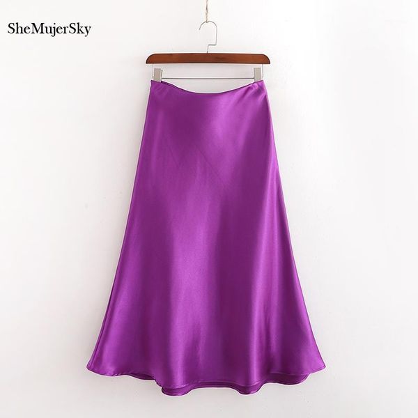 

shemujersky purple satin skirts women elegant summer high waist skirt 2020 faldas largas mujer1, Black