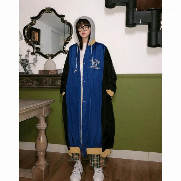 

winter 2019 thickened large grain plush hooded fake two piece cotton bf loose long coat parkas coats1, Black