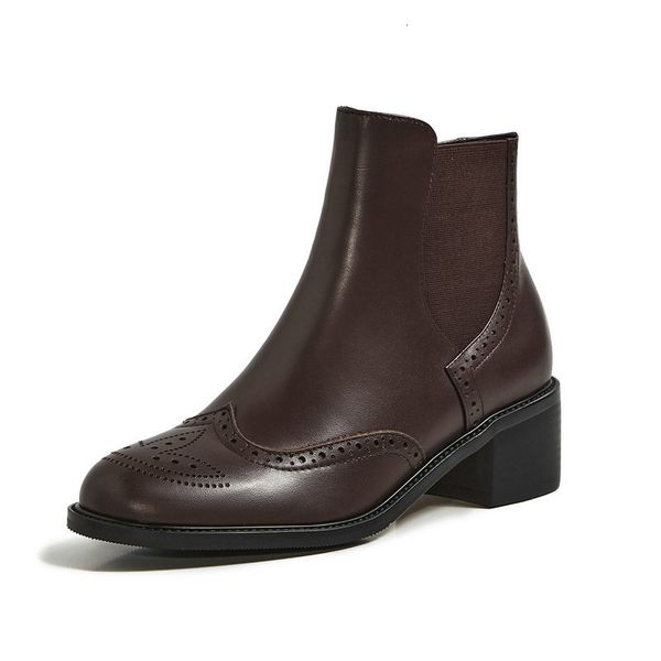 

2021 new autumn winter women's boots genuine leather round toe thick heels women party casual basic shoes woman 370w, Black