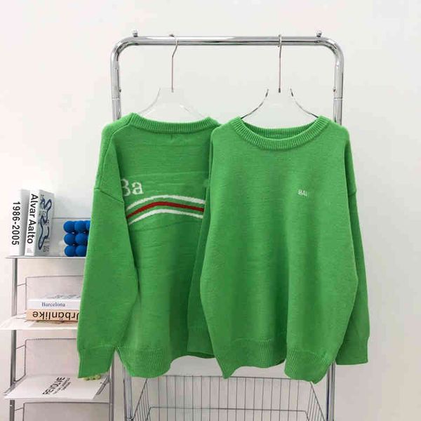

2022 factory wholesale new model 22 early spring coke wave letter embroidery crew neck sweater men's and women's same casual simpl, White;black