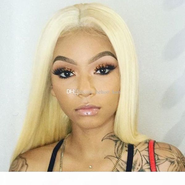 

150% density european human remy hair front lace wigs blonde 613 straight overnight shipping wigs for women, Black;brown