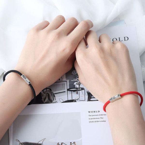 

romantic bracelet red black string braiding couple bracelets for men women wish jewelry silver color braclet