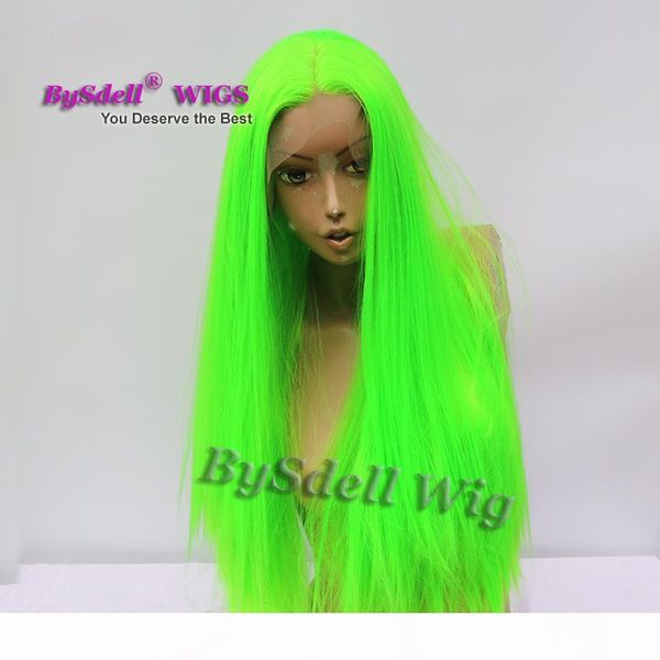 

younger grass green color hair wig synthetic long straight bright green hair lace front wig female fantasy fashion wigs, Black