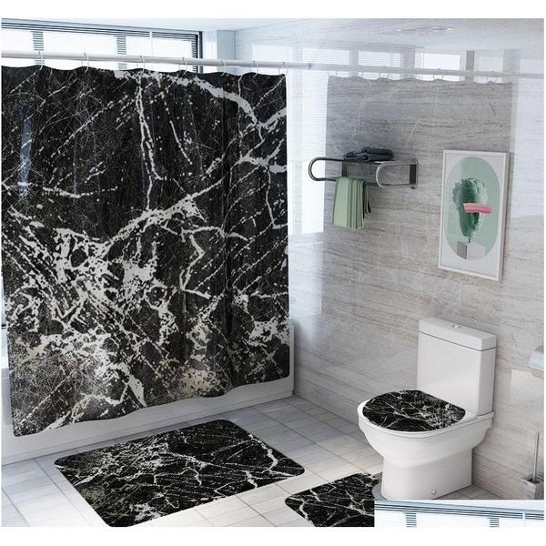 

new marble printed pattern bathroom shower curtain pedestal rug lid toilet cover mat non-slip bath mat carpet set nbmcu