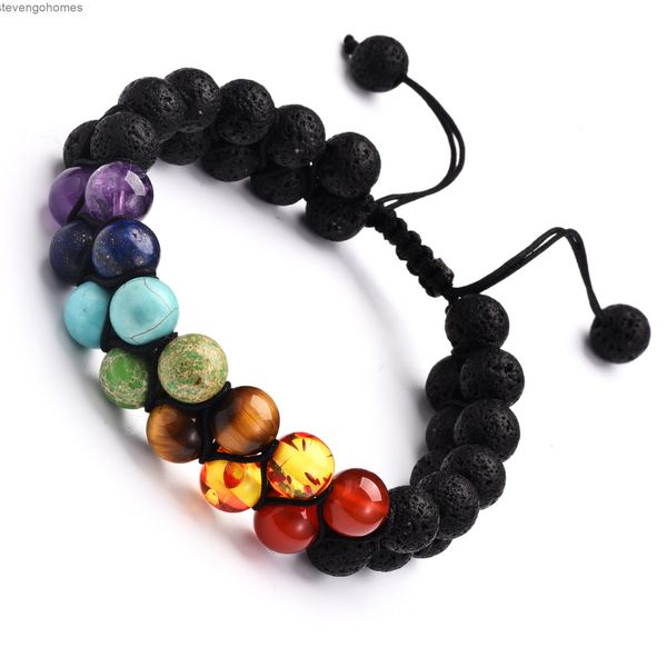 

factoryolhevolcanic colorful with natural yoga chakra pine stone frosted agate double layer braided hand string, Silver