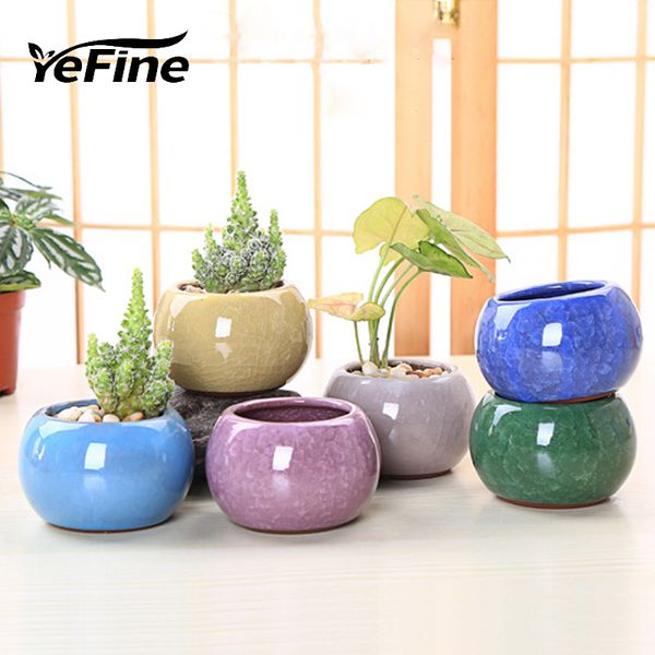 YeFine Stile cinese Ice Crack Porcellana Bonsai Vasi per piante grasse Casa e giardino Fioriera decorativa Vasi da fiori in ceramica Y200723