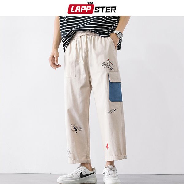 

lappster men harajuku streetwear harem pants summer man korean cargo pants male patchwork cotton beige casual joggers pants 201110, Black