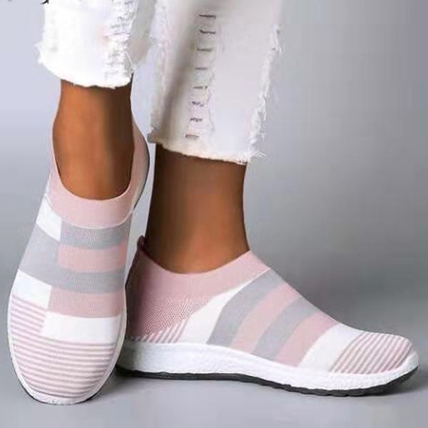 

women's casual vulcanized shoes woman mesh sneakers women knitted flat ladies slip on female footwear size 42 feminino zapatos lj200824, Black