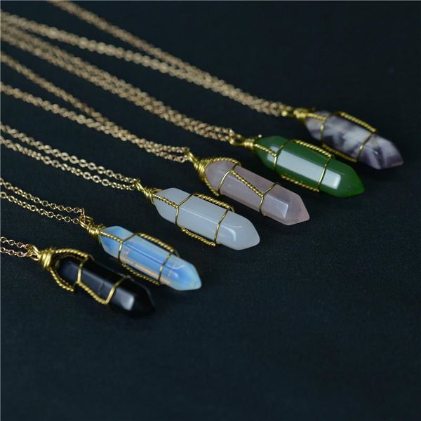 

factorypoint natural hexagon healing stone pendants shape chakra necklaces with gold chain for women willl and jewelry