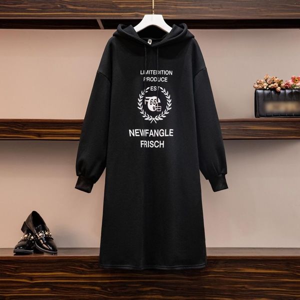 

all-match loose-fitting hooded plus fleece mid-length sweatshirt, Black