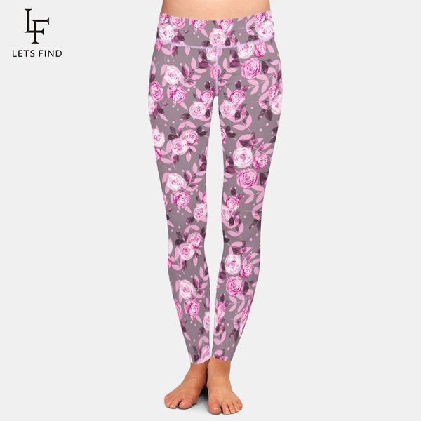 

women's leggings letsfind fashion beautiful rose digital printing workout high waist plus size women soft elastic slim leggings1, Black