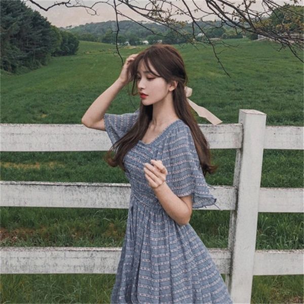 

square collar plus size summer dress girls boho party female vintage dress print long short sleeve women dresses robe vestido lj201202, Black;gray