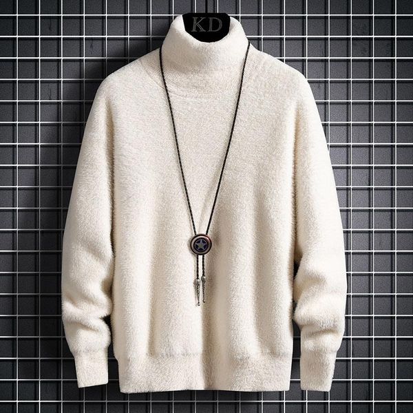 

turtleneck sweater men's thick trend mink fleece winter 2021 new men's bottoming shirt jacket, White;black