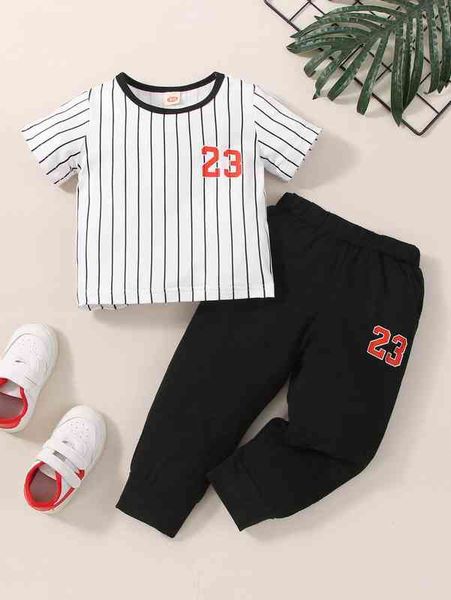 

baby letter graphic striped tee & sweatpants she, White