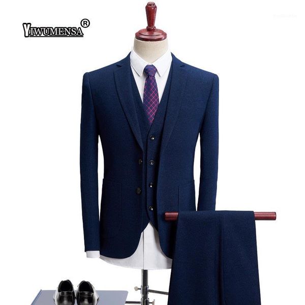 

yiwumensa 2018 fashion business men suit 3 pieces jacket and pant classic solid suits men wedding suits slim fit design1, White;black