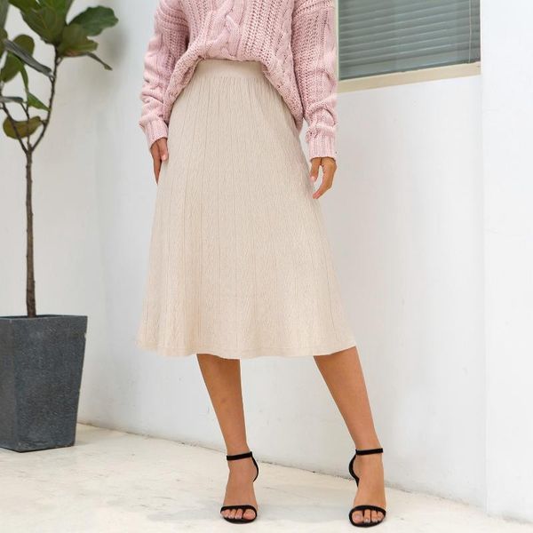 

foridol high waist knitted midi skirt autumn winter a-line skirt 2020 autumn winter casual streetwear office ladies1, Black