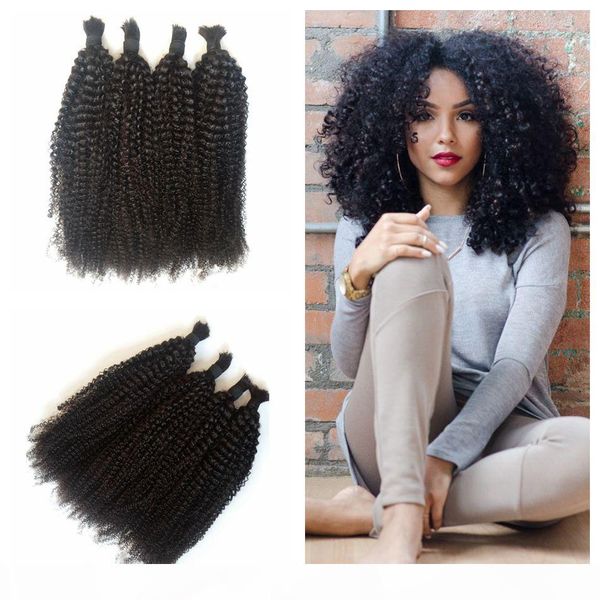 

no tangle, no shedding, full cuticle soft kinky curly hair bulk 100% human hair bulk for woman, Black