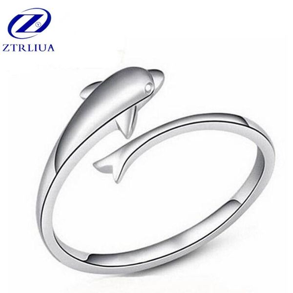 

fashion cute animal 925 sterling silver jewelry personality dolphin exquisite opening silver rings sr21, Golden;silver