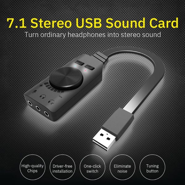 

sound cards gs3 external card virtual 7.1ch usb volume adjustable 3-port output for windows/mac/linux game headphone
