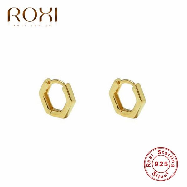 

hoop & huggie roxi 925 sterling silver jewelry hexagonal geometric earrings for women girls pendientes party gift oorbellen, Golden;silver