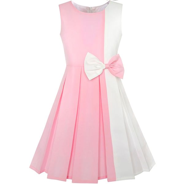 

girls dress school uniform color block contrast bow tie everyday party 2020 summer dresses clothes size 4-14 carnival vestidos t200709, Red;yellow