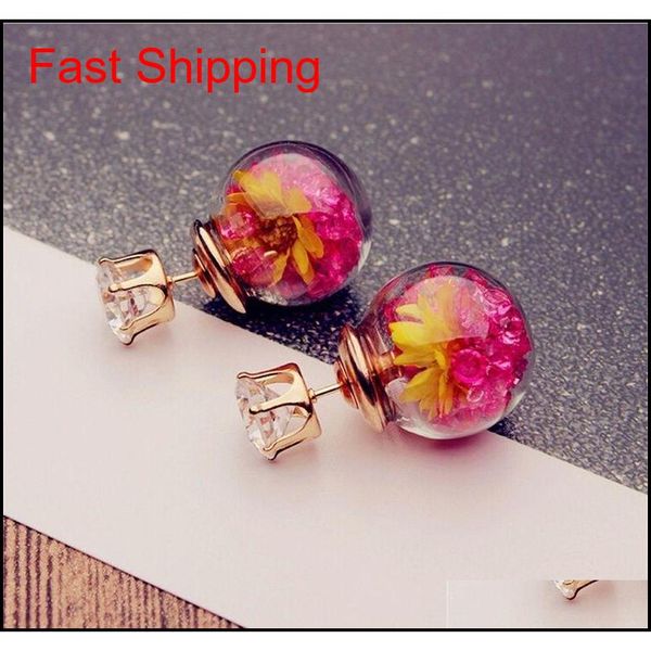 

s35 europe fashion jewelry cute glass ball rhinestone flower stud earrings women' qylhui nana_shop, Golden;silver