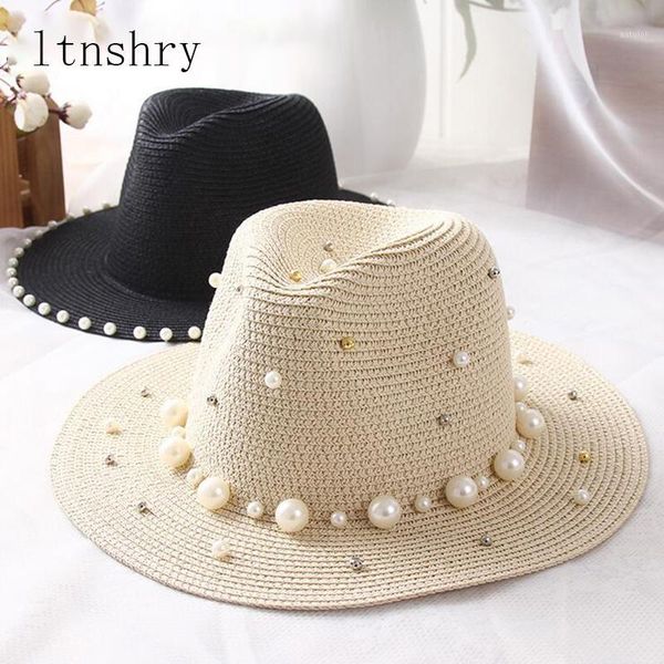 

summer spring sun straw caps pearl fashion women mens hat beach panama style sun hat1, Blue;gray